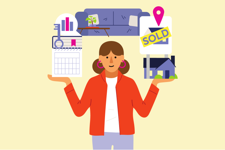 finspoLearn_illo_banner_vendorAdvocate woman holding home loan items above her head