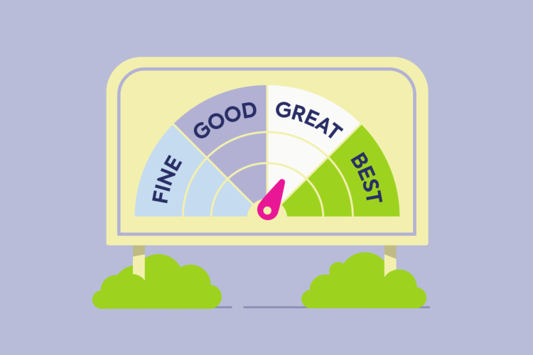 finspoLearn_illo_banner_creditscore Dial showing improving credit score