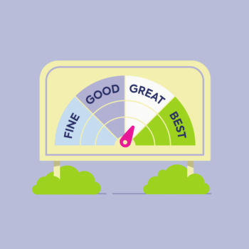 finspoLearn_illo_rectangle_creditscore@3x Dial showing improving credit score